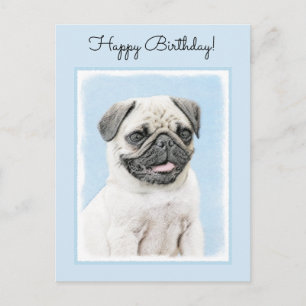 Pug Painting - Cute Original Dog Art Postcard
