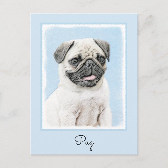 Pug Painting - Cute Original Dog Art Postcard (Front)