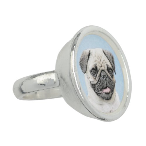 Pug Painting _ Cute Original Dog Art Ring