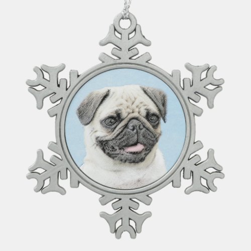 Pug Painting _ Cute Original Dog Art Snowflake Pewter Christmas Ornament