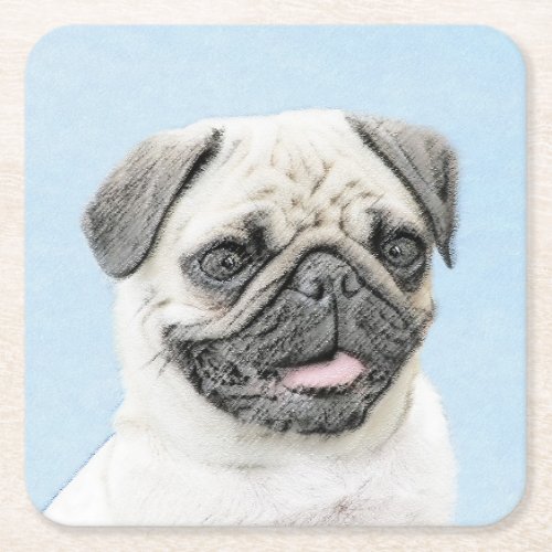 Pug Painting _ Cute Original Dog Art Square Paper Coaster