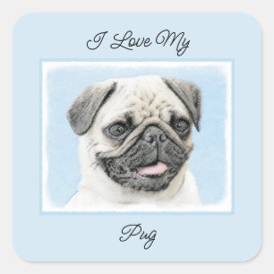 Pug Painting - Cute Original Dog Art Square Sticke Square Sticker