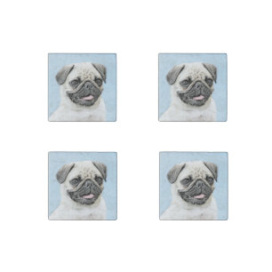 Pug Painting - Cute Original Dog Art Stone Magnet