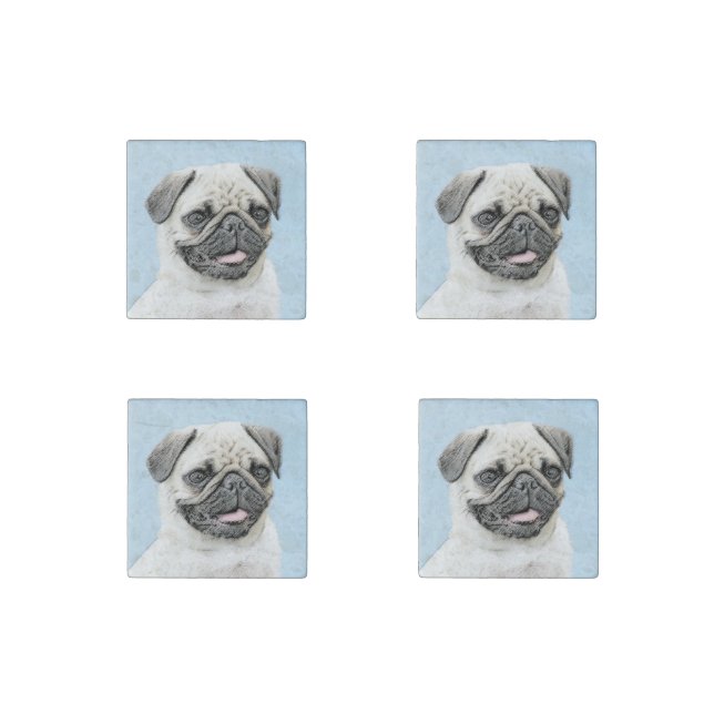 Pug Painting - Cute Original Dog Art Stone Magnet (Front)