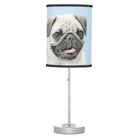 Pug Painting - Cute Original Dog Art Table Lamp (Front)