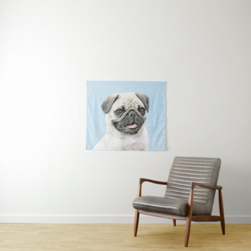 Pug Painting _ Cute Original Dog Art Tapestry