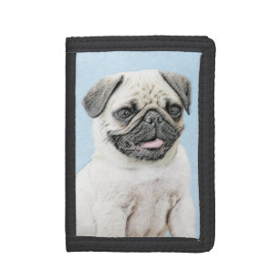 CTM Kids Pug Dog Face Print Trifold Wallet with Hook and Loop Closure