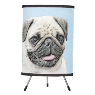 Pug Painting - Cute Original Dog Art Tripod Lamp