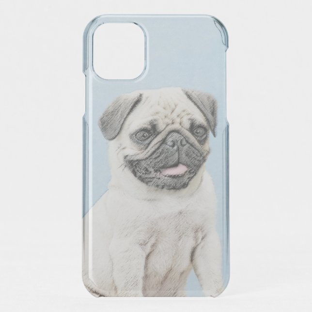 Pug Painting - Cute Original Dog Art Uncommon iPhone Case (Back)