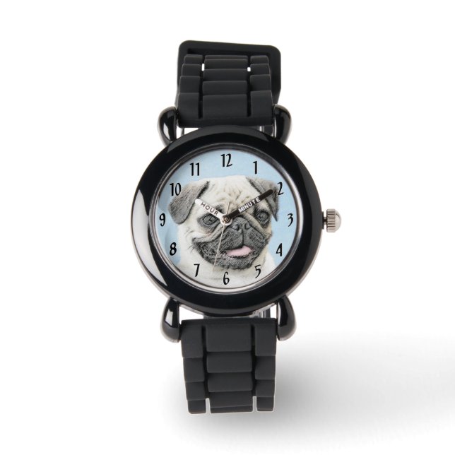 Pug Painting - Cute Original Dog Art Watch (Front)