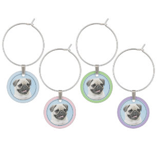 Pug Painting - Cute Original Dog Art Wine Charm