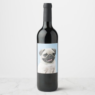 Pug Painting - Cute Original Dog Art Wine Label