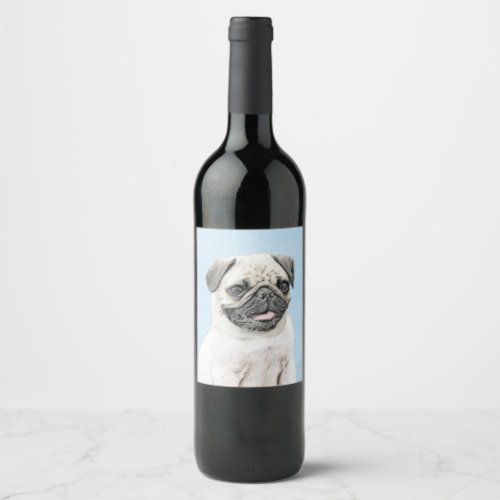 Pug Painting _ Cute Original Dog Art Wine Label