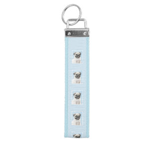 Pug Painting - Cute Original Dog Art Wrist Keychain