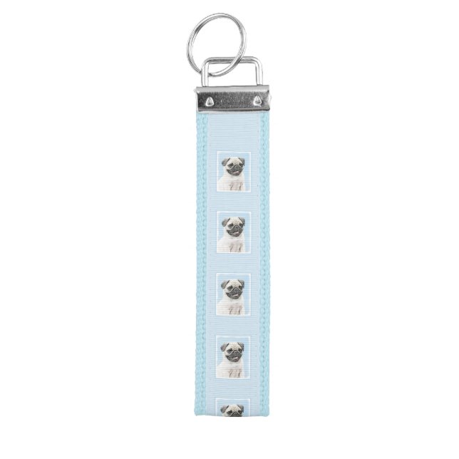 Pug Painting - Cute Original Dog Art Wrist Keychain (Keys on Top)