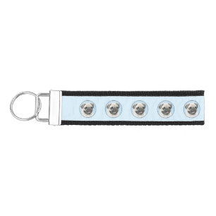 Pug Painting - Cute Original Dog Art Wrist Keychain