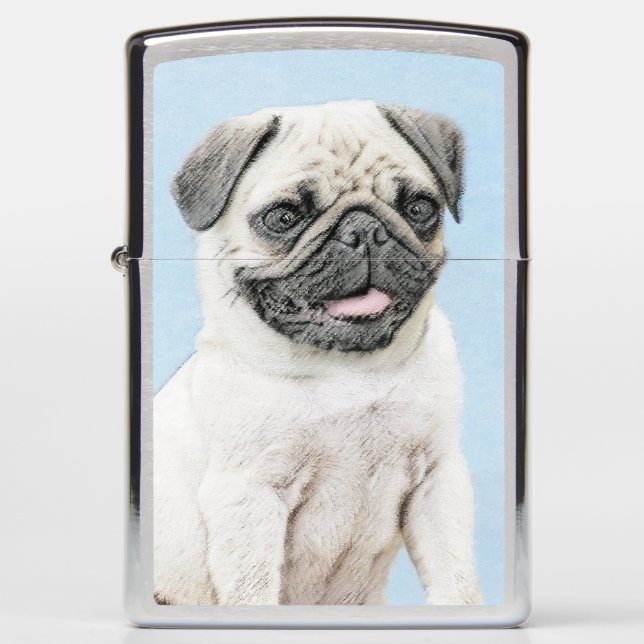 Pug Painting - Cute Original Dog Art Zippo Lighter (Front)