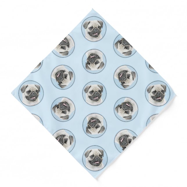 Pug Painting Fawn Silver Cute Original Pet Dog Art Bandana (Front)