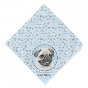 Pug Painting Fawn Silver Cute Original Pet Dog Art Bandana