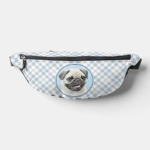Pug Painting Fawn Silver Cute Original Pet Dog Art Fanny Pack