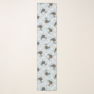 Pug Painting Fawn Silver Cute Original Pet Dog Art Scarf