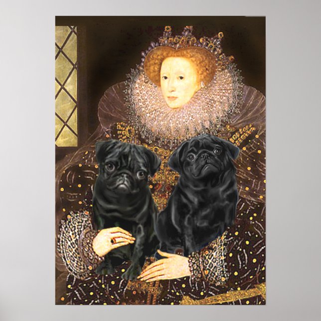 Pug Pair (black) - Queen Poster (Front)