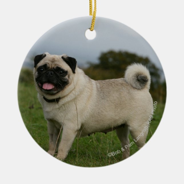 Pug Panting Ceramic Ornament (Front)