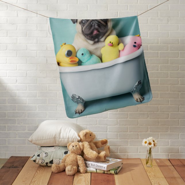 Pug Paradise: A Bathing Beauty in the Tub  Baby Blanket (In Situ)