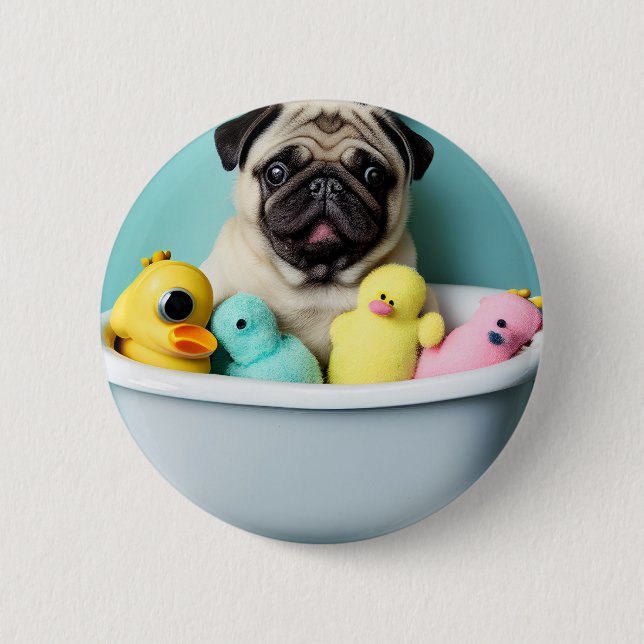 Pug Paradise: A Bathing Beauty in the Tub Button (Front)