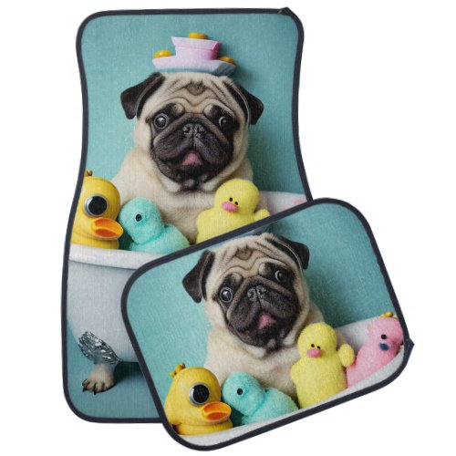 Pug Paradise A Bathing Beauty in the Tub Car Floor Mat