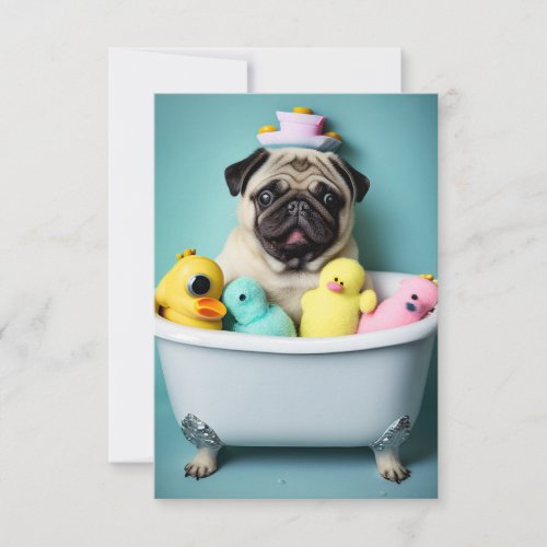 Pug Paradise A Bathing Beauty in the Tub Card