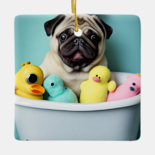 Pug Paradise A Bathing Beauty in the Tub Ceramic Ornament