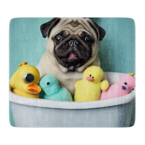 Pug Paradise A Bathing Beauty in the Tub Cutting Board