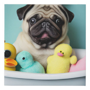 Pug Paradise: A Bathing Beauty in the Tub Faux Canvas Print