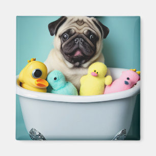 Pug Paradise: A Bathing Beauty in the Tub Magnet