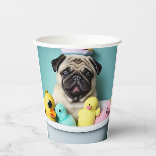 Pug Paradise A Bathing Beauty in the Tub Paper Cups