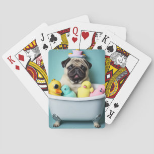 Pug Paradise: A Bathing Beauty in the Tub Poker Cards