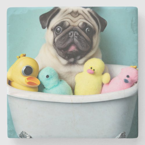 Pug Paradise A Bathing Beauty in the Tub Stone Coaster