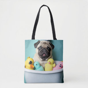 Pug Paradise: A Bathing Beauty in the Tub Tote Bag