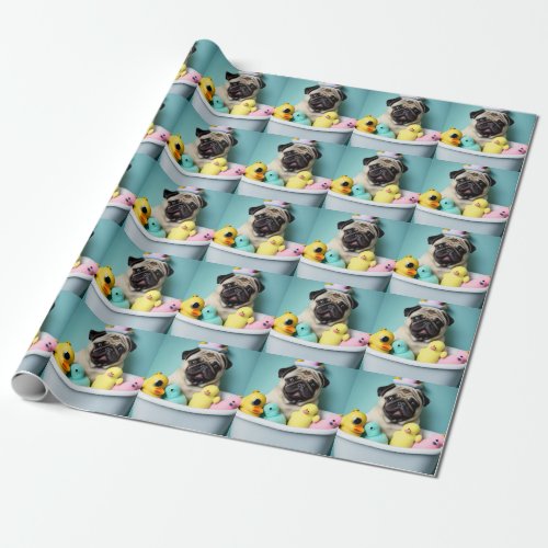 Pug Paradise A Bathing Beauty in the Tub Wrapping Paper