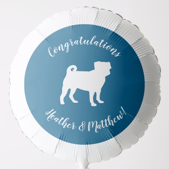 Pug Party Blue Theme Celebration Balloon (Front)