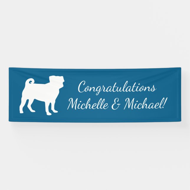 Pug Party Blue Theme Celebration Banner (Horizontal)