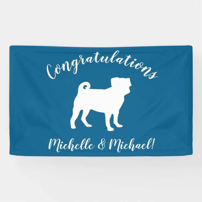 Pug Party Blue Theme Celebration Banner (Horizontal)