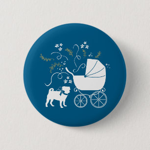 Pug Party Blue Theme Celebration Button