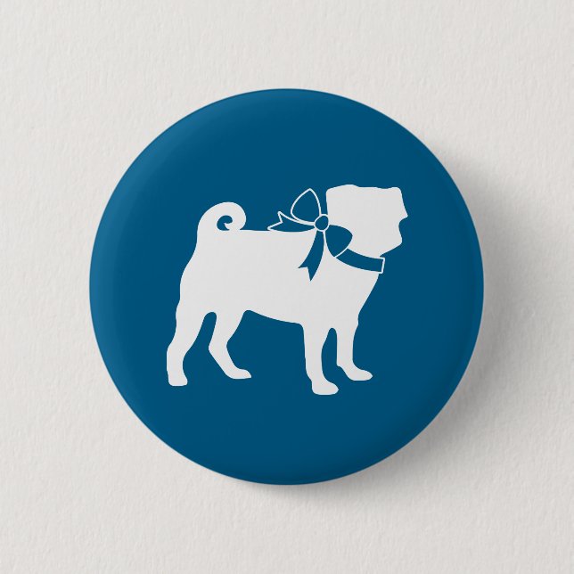 Pug Party Blue Theme Celebration Button (Front)