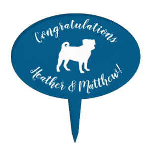 Pug Party Blue Theme Celebration Cake Topper
