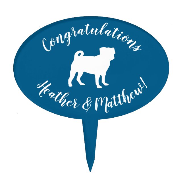 Pug Party Blue Theme Celebration Cake Topper (Front)