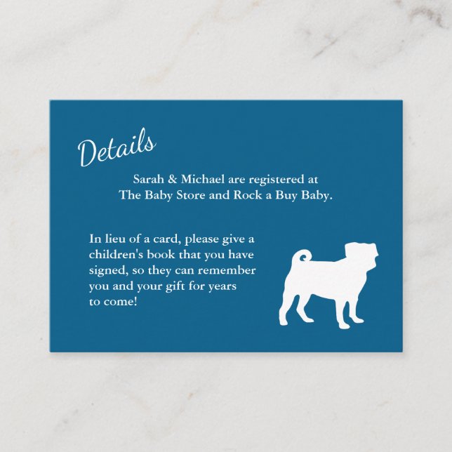 Pug Party Blue Theme Celebration Enclosure Card (Front)