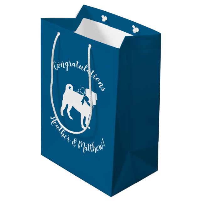 Pug Party Blue Theme Celebration Medium Gift Bag (Back Angled)