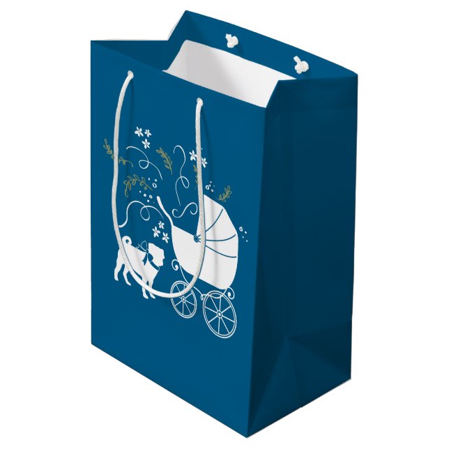 Pug Party Blue Theme Celebration Medium Gift Bag (Back Angled)